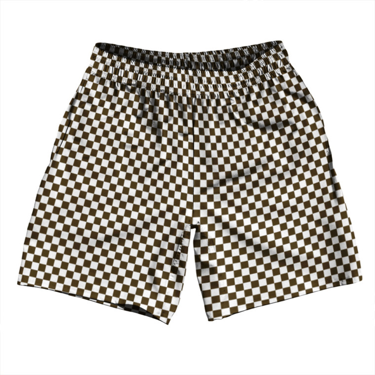 Checkerboard Half Inch Brown Dark and White Soccer Shorts Made In USA