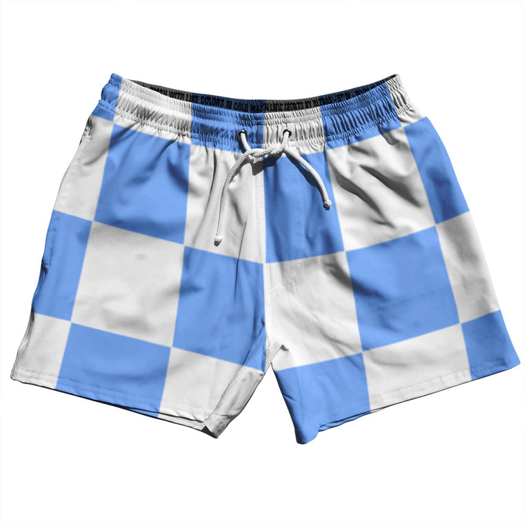 Checkerboard 5 Inches Blue Carolina and White 5" Swim Shorts Made in USA