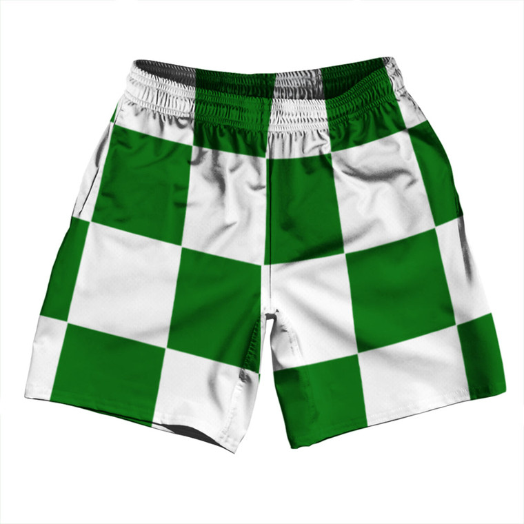 Checkerboard 5 Inches Green Kelly and White Soccer Shorts Made In USA