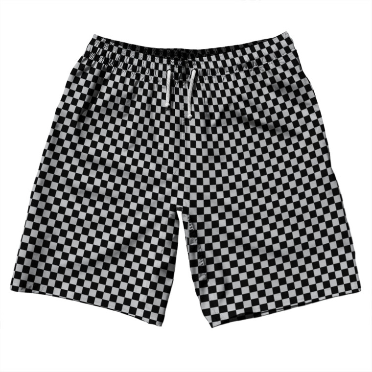 Checkerboard Half Inch Black and Grey Medium 10" Swim Shorts Made in USA