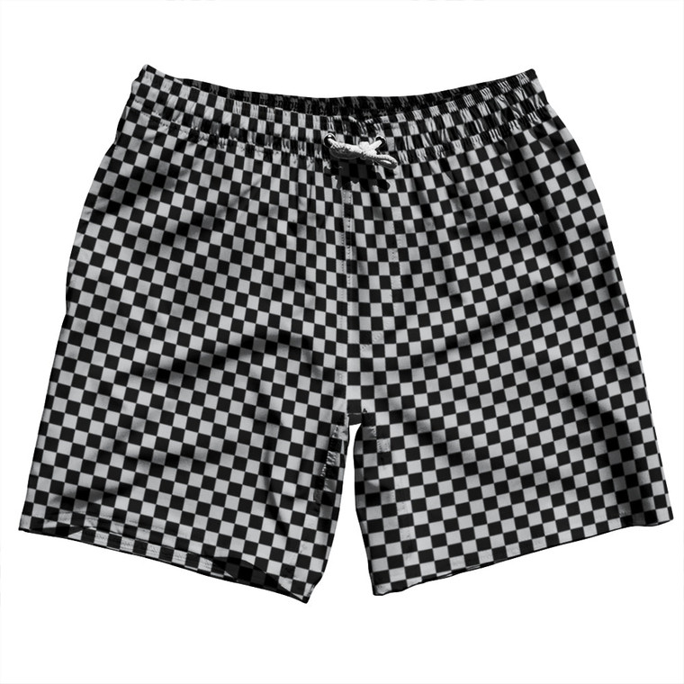 Checkerboard Half Inch Black and Grey Medium Swim Shorts 7" Made in USA