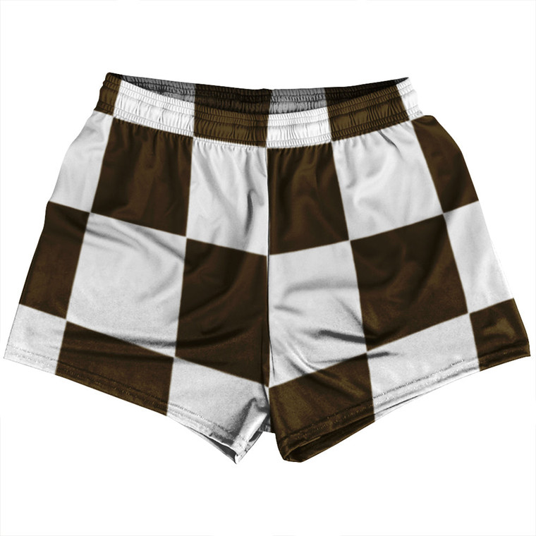 Checkerboard 5 Inches Brown Dark and White Womens & Girls Sport Shorts End Made In USA