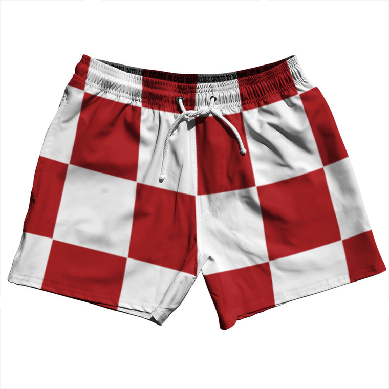 Checkerboard 5 Inches Red Dark and White 5" Swim Shorts Made in USA
