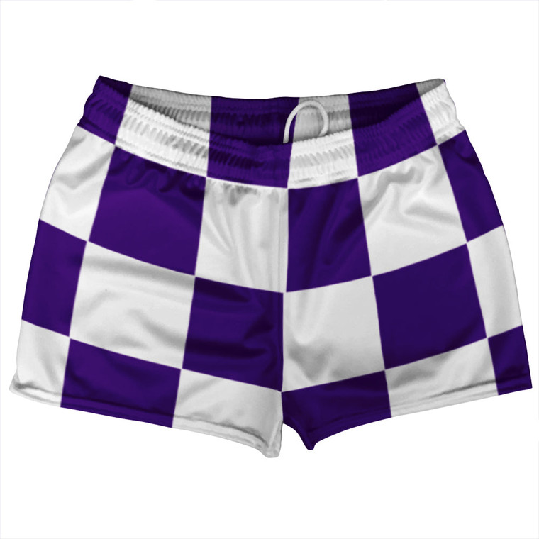 Checkerboard 5 Inches Purple Lakers and White Shorty Short Gym Shorts 2.5" Inseam Made In USA