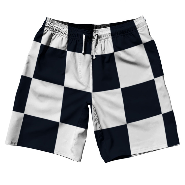 Checkerboard 5 Inches Blue Navy Almost Black and White 10" Swim Shorts Made in USA