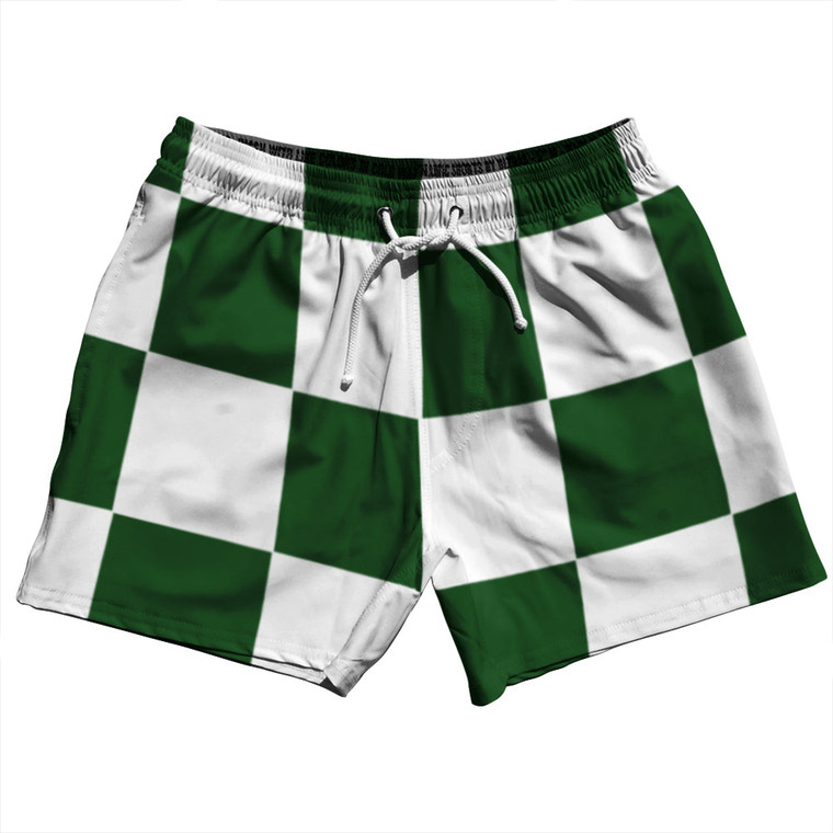 Checkerboard 5 Inches Green Hunter and White 5" Swim Shorts Made in USA