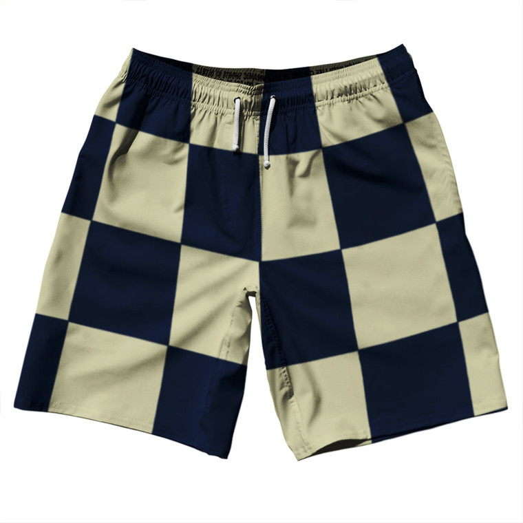 Checkerboard 5 Inches Blue Navy and Vegas Gold 10" Swim Shorts Made in USA