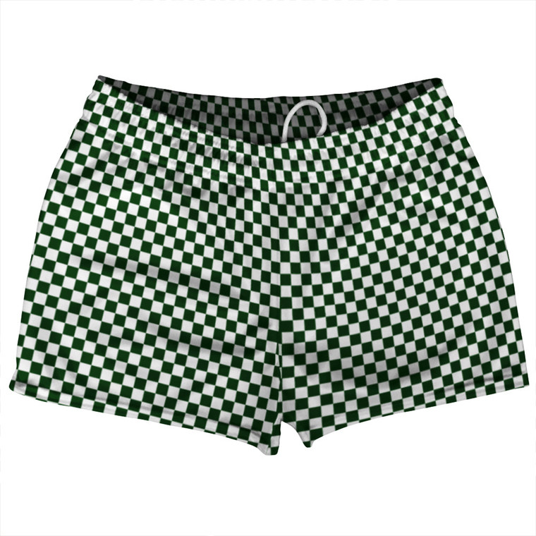 Checkerboard Half Inch Green Forest and White Shorty Short Gym Shorts 2.5" Inseam Made In USA