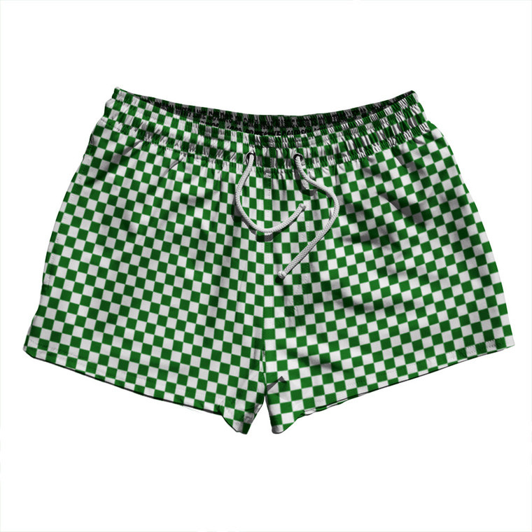Checkerboard Half Inch Green Kelly and White 2.5" Swim Shorts Made in USA