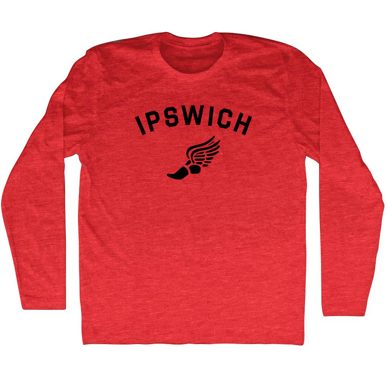 Ipswich Running Track Winged Foot Adult Tri-Blend Long Sleeve T-shirt - Athletic Red