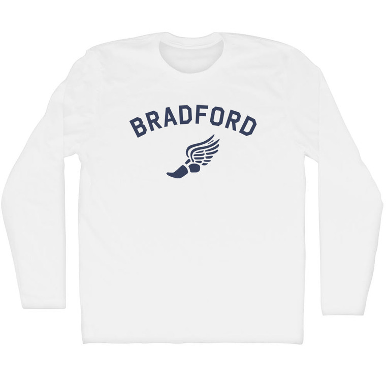 Bradford Running Track Winged Foot Adult Cotton Long Sleeve T-shirt - White