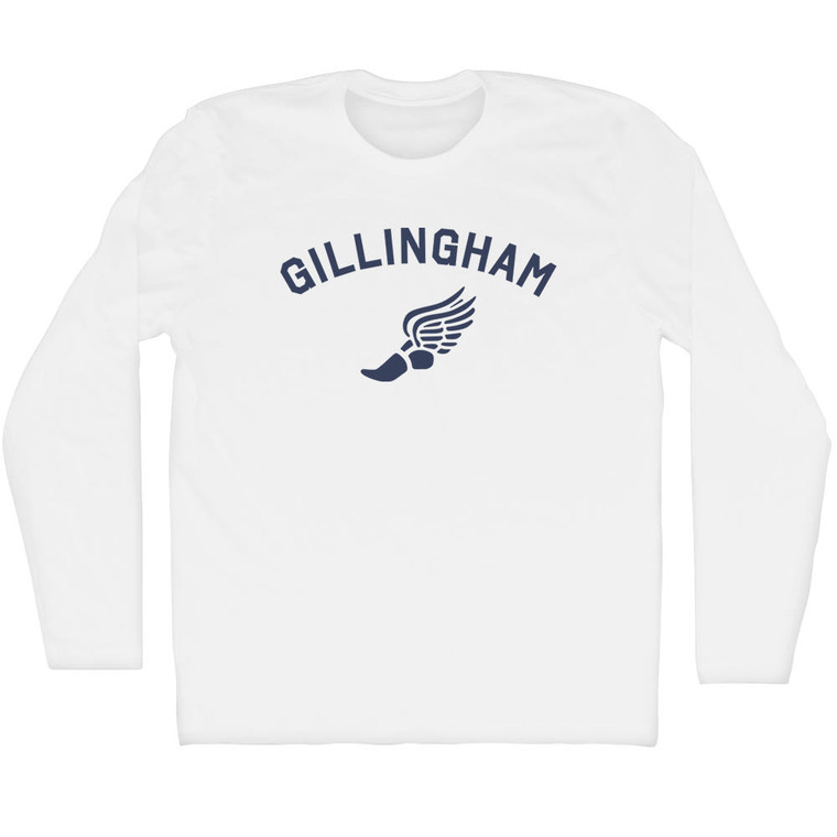 Gillingham Running Track Winged Foot Adult Cotton Long Sleeve T-shirt - White