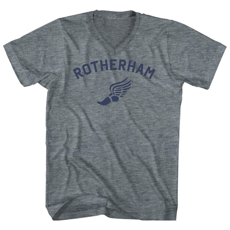 Rotherham Running Track Winged Foot Tri-Blend V-neck Womens Junior Cut T-shirt - Athletic Grey
