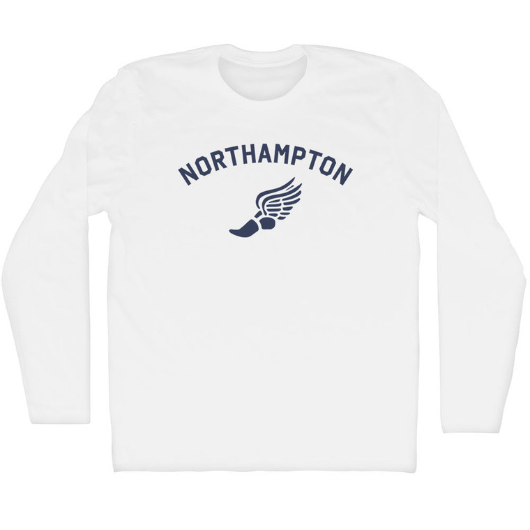 Northampton Running Track Winged Foot Adult Cotton Long Sleeve T-shirt - White