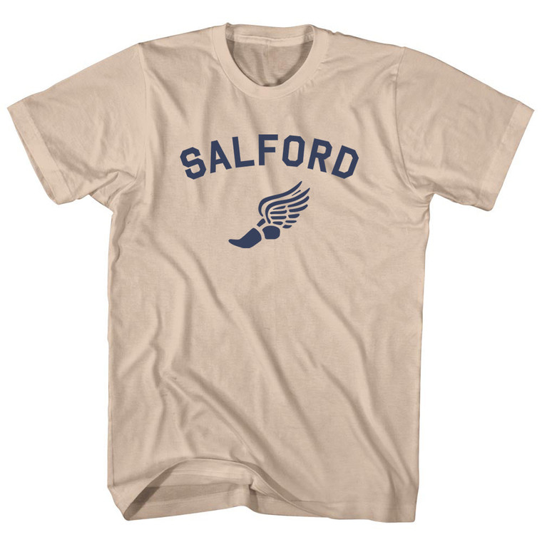 Salford Running Track Winged Foot Adult Cotton T-shirt - Creme