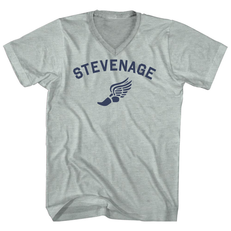 Stevenage Running Track Winged Foot Adult Tri-Blend V-neck T-shirt - Athletic Cool Grey