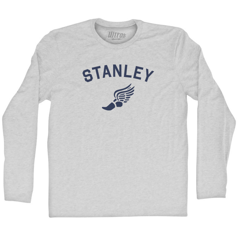 Stanley Running Track Winged Foot Adult Cotton Long Sleeve T-shirt - Grey Heather