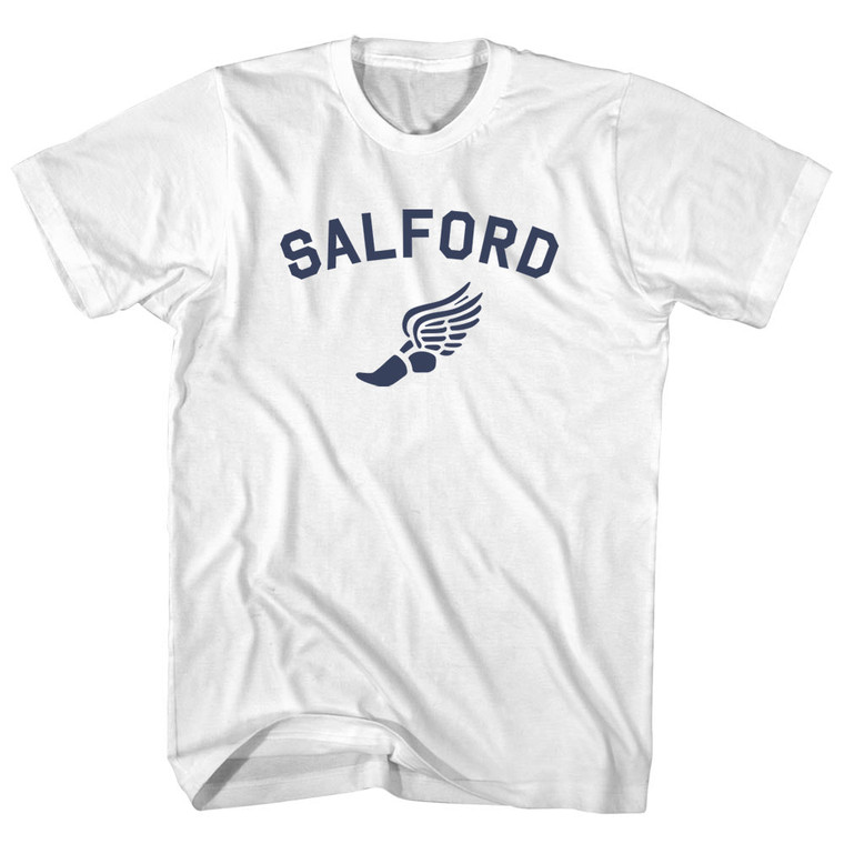 Salford Running Track Winged Foot Adult Cotton T-shirt - White