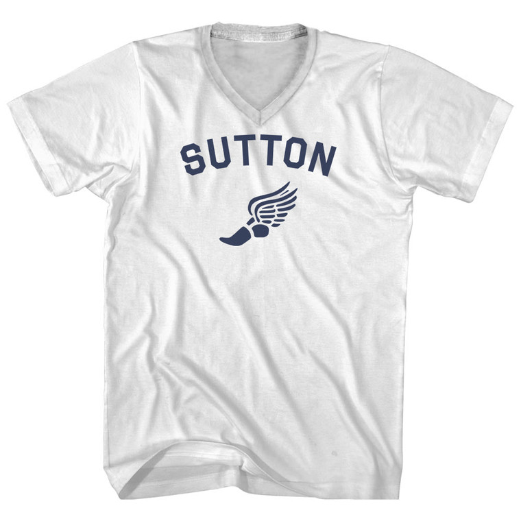 Sutton Running Track Winged Foot Adult Cotton V-neck T-shirt - White