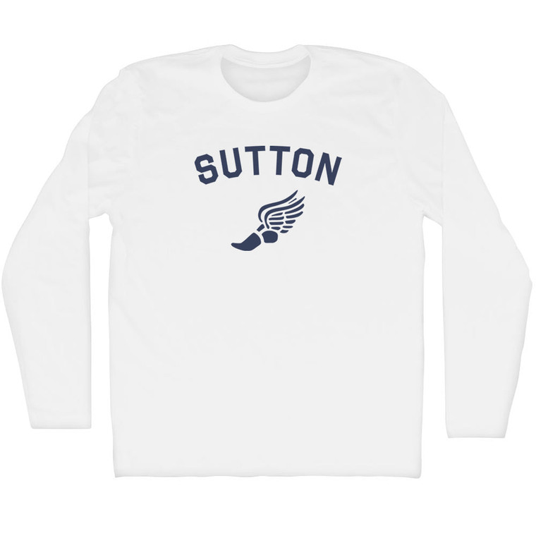 Sutton Running Track Winged Foot Adult Cotton Long Sleeve T-shirt - White