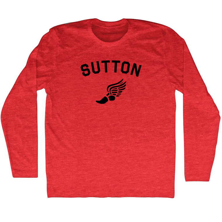Sutton Running Track Winged Foot Adult Tri-Blend Long Sleeve T-shirt - Athletic Red