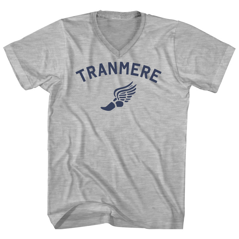 Tranmere Running Track Winged Foot Adult Cotton V-neck T-shirt - Grey Heather