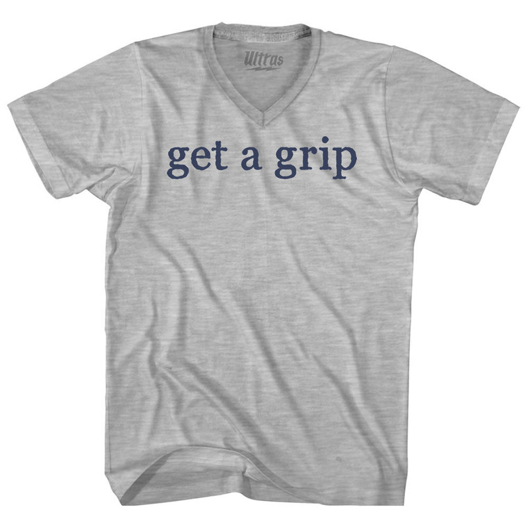 Get A Grip Rage Font Adult Cotton V-neck T-shirt - Grey Heather