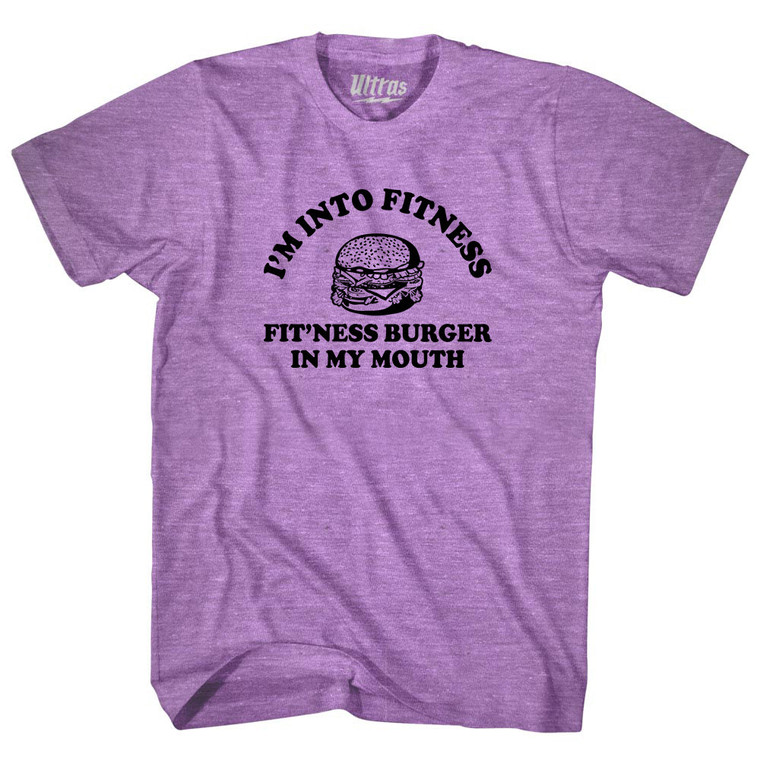 I'M Into Fitness Fit'Ness Burger In My Mouth Adult Tri-Blend T-shirt - Athletic Purple