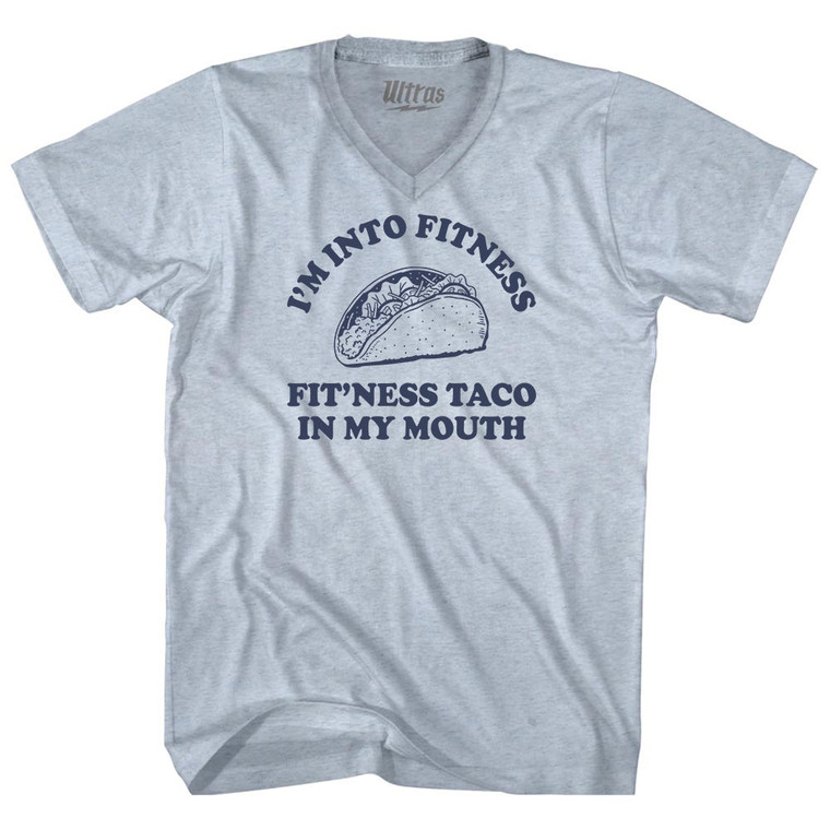 I'M Into Fitness Fit'Ness Taco In My Mouth Adult Tri-Blend V-neck T-shirt - Athletic White