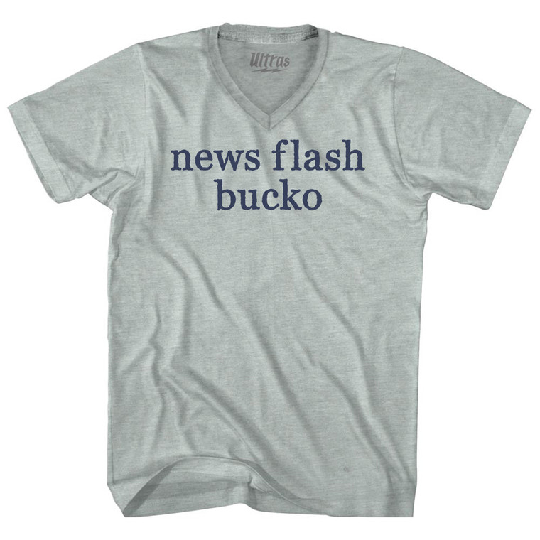 News Flash Bucko Rage Font Adult Tri-Blend V-neck T-shirt - Athletic Cool Grey