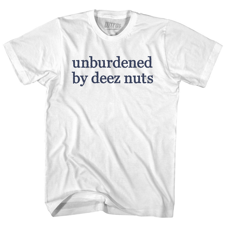 Unburdened By Deez Nuts Rage Font Youth Cotton T-shirt - White