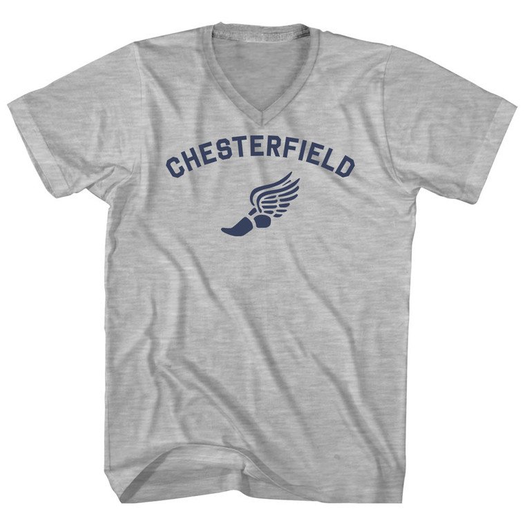Chesterfield Running Track Winged Foot Adult Cotton V-neck T-shirt - Grey Heather