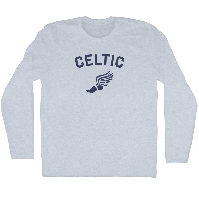 Celtic Running Track Winged Foot Adult Tri-Blend Long Sleeve T-shirt - Athletic White