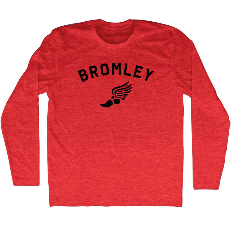 Bromley Running Track Winged Foot Adult Tri-Blend Long Sleeve T-shirt - Athletic Red