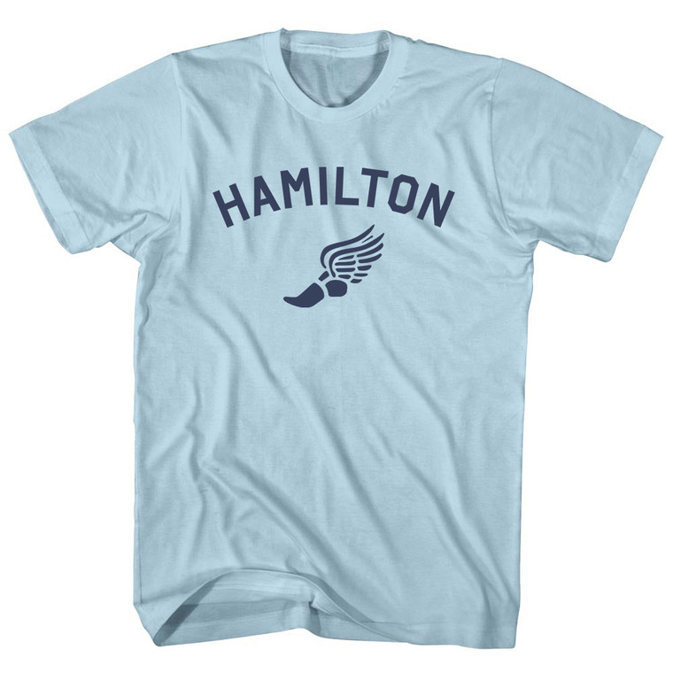 Hamilton Running Track Winged Foot Adult Cotton T-shirt - Light Blue