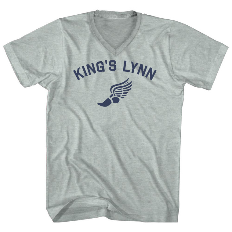 King's Lynn Running Track Winged Foot Adult Tri-Blend V-neck T-shirt - Athletic Cool Grey