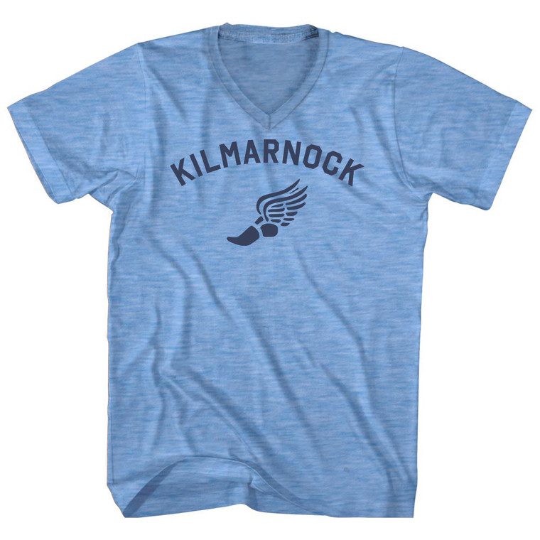 Kilmarnock Running Track Winged Foot Adult Tri-Blend V-neck T-shirt - Athletic Blue