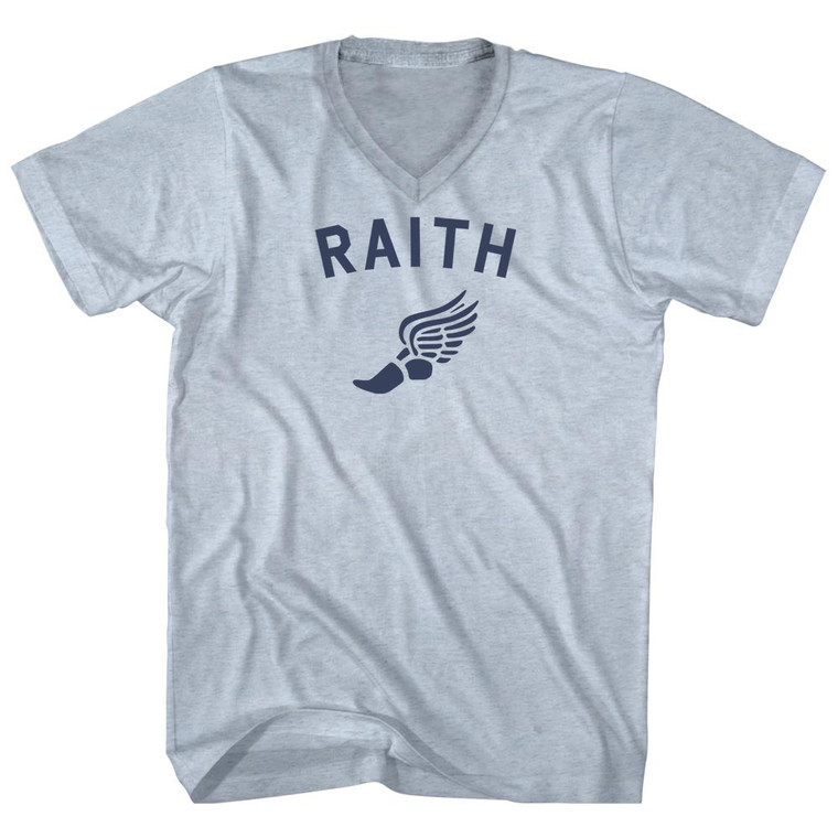 Raith Running Track Winged Foot Adult Tri-Blend V-neck T-shirt - Athletic White