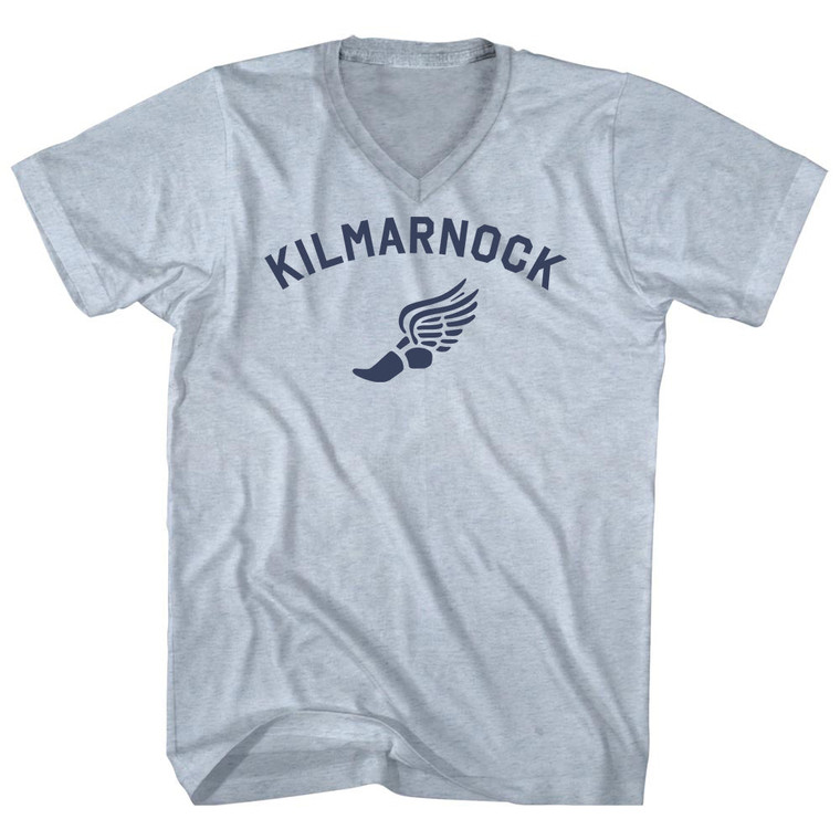 Kilmarnock Running Track Winged Foot Adult Tri-Blend V-neck T-shirt - Athletic White