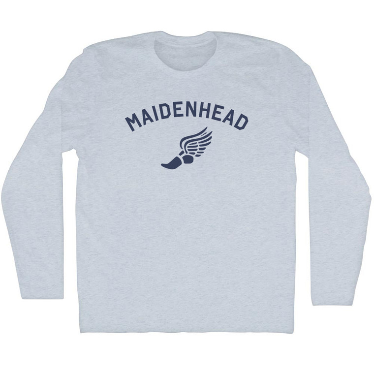 Maidenhead Running Track Winged Foot Adult Tri-Blend Long Sleeve T-shirt - Athletic White