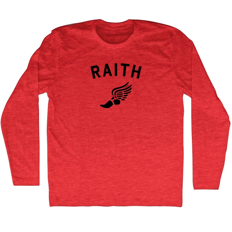 Raith Running Track Winged Foot Adult Tri-Blend Long Sleeve T-shirt - Athletic Red