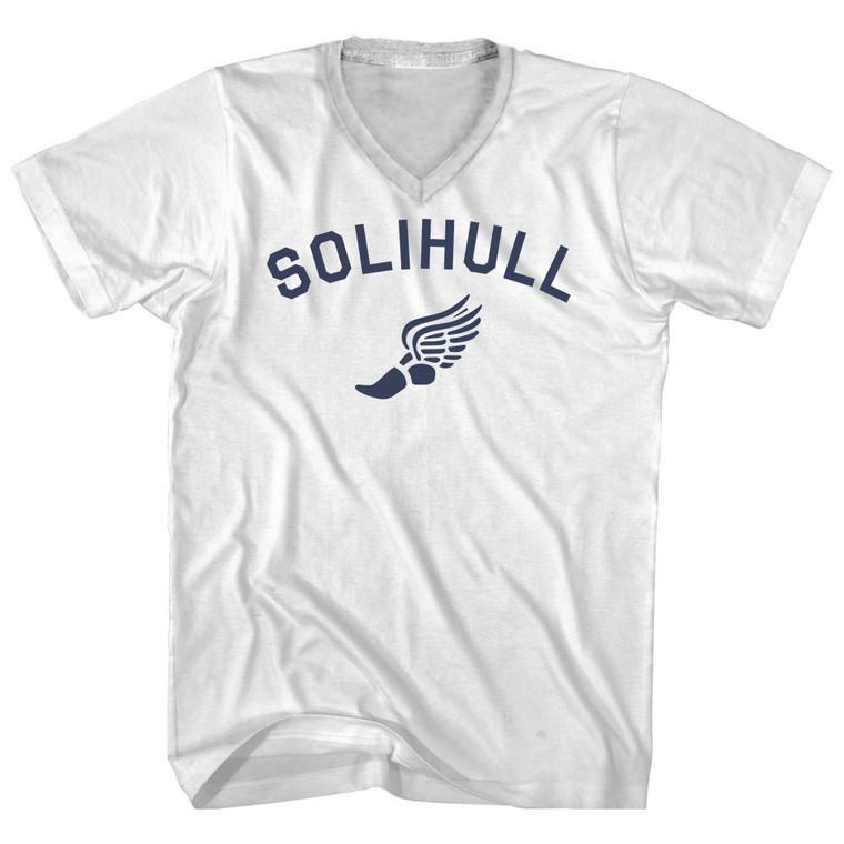 Solihull Running Track Winged Foot Adult Cotton V-neck T-shirt - White