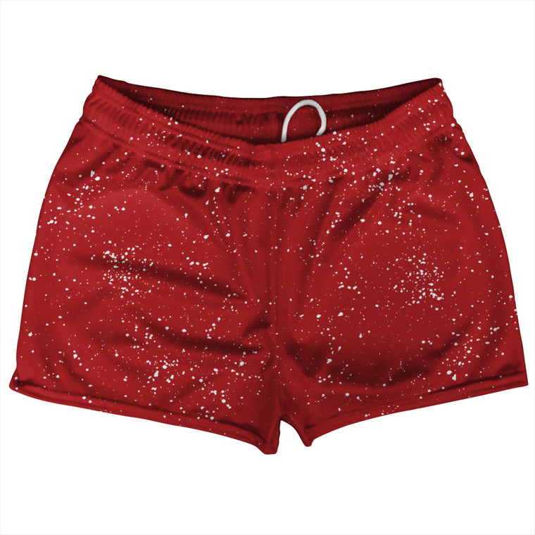 Super Fly Pattern Red Dark and White Shorty Short Gym Shorts 2.5" Inseam Made In USA - Red Dark and White