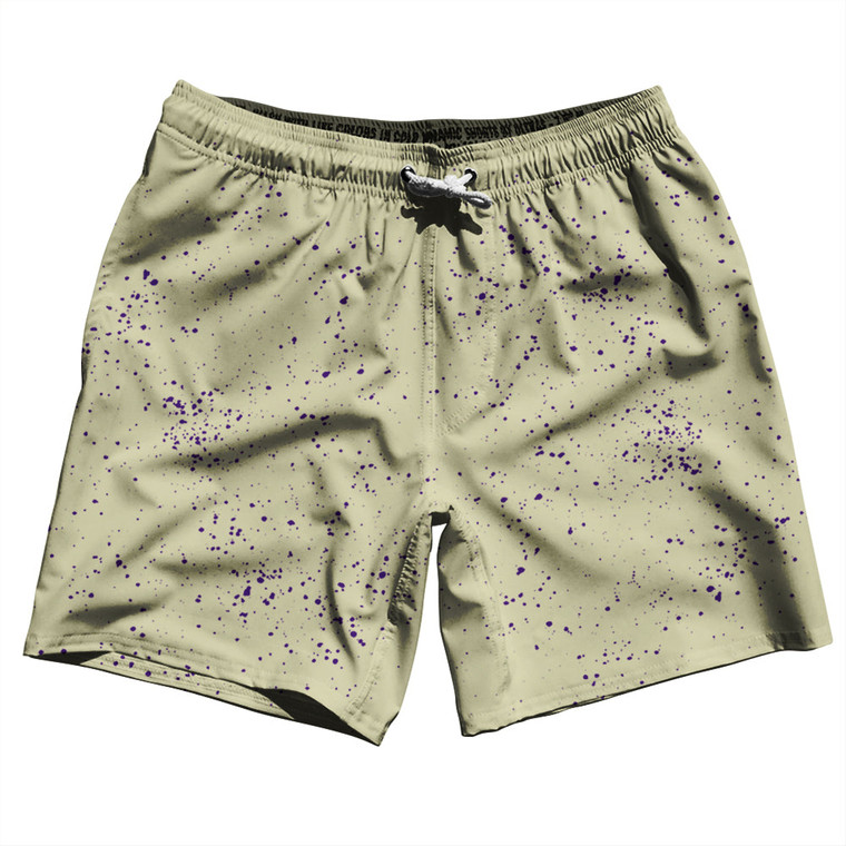 Super Fly Pattern Purple Medium and Vegas Gold Swim Shorts 7" Made in USA - Purple Medium and Vegas Gold