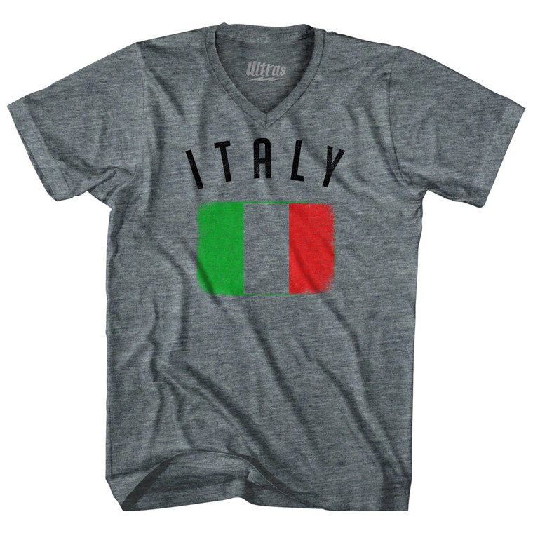 Italy Country Flag Heritage Tri-Blend V-neck Womens Junior Cut T-shirt - Athletic Grey