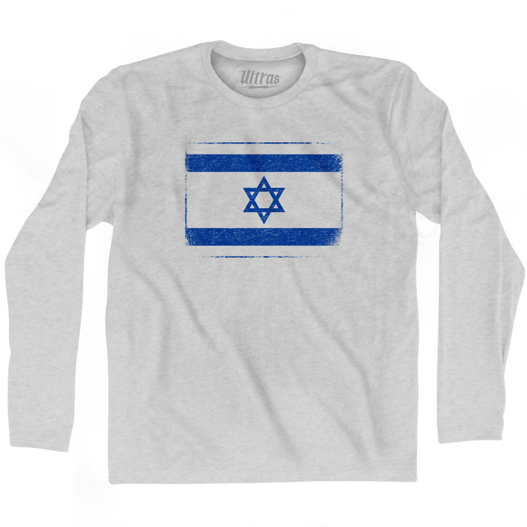 Israel Country Flag Adult Cotton Long Sleeve T-shirt - Grey Heather