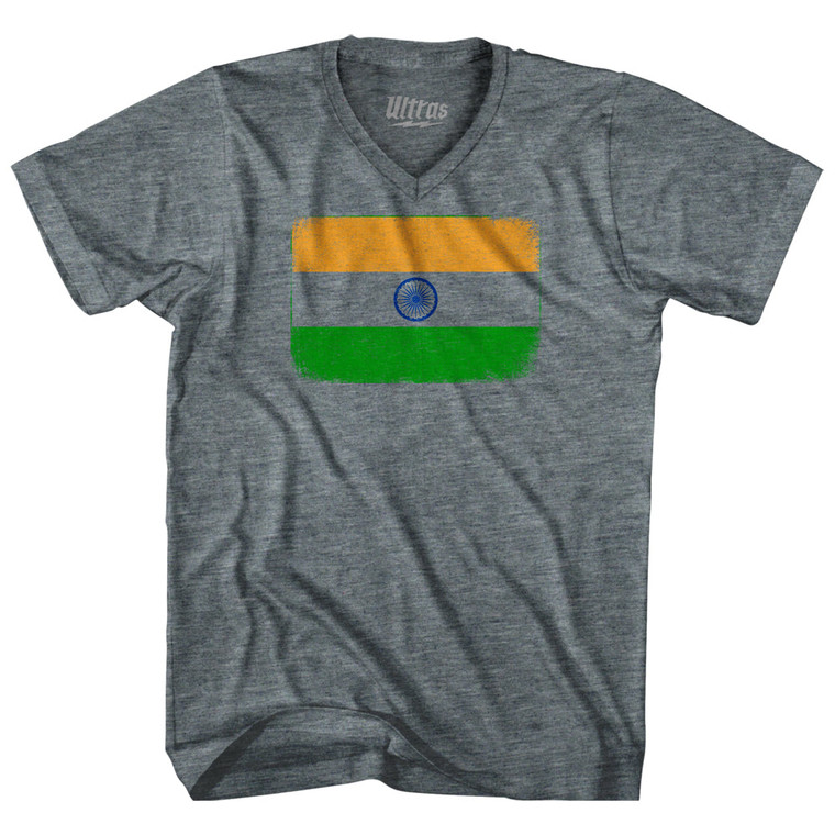 India Country Flag Tri-Blend V-neck Womens Junior Cut T-shirt - Athletic Grey