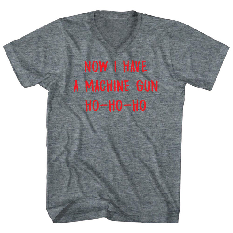 Now I Have A Machine Gun Ho-Ho-Ho Adult Tri-Blend V-neck T-shirt - Athletic Grey