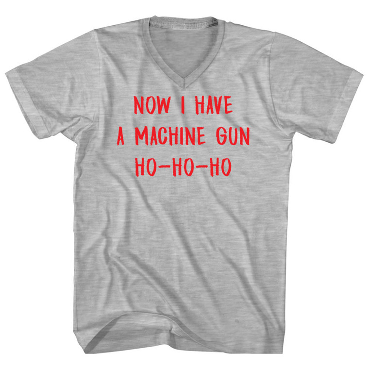 Now I Have A Machine Gun Ho-Ho-Ho Adult Cotton V-neck T-shirt - Grey Heather