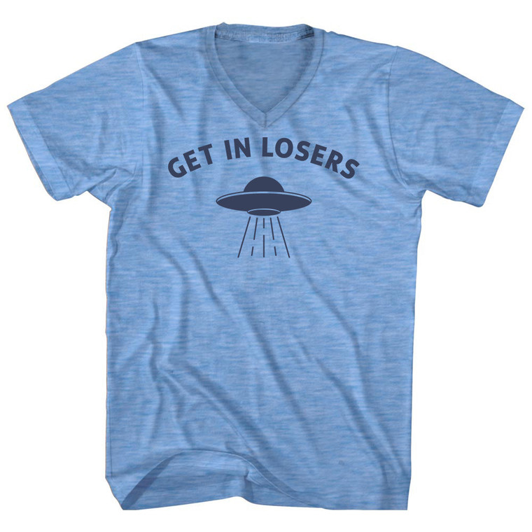 Get In Losers Ufo Alien Spaceship Adult Tri-Blend V-neck T-shirt - Athletic Blue